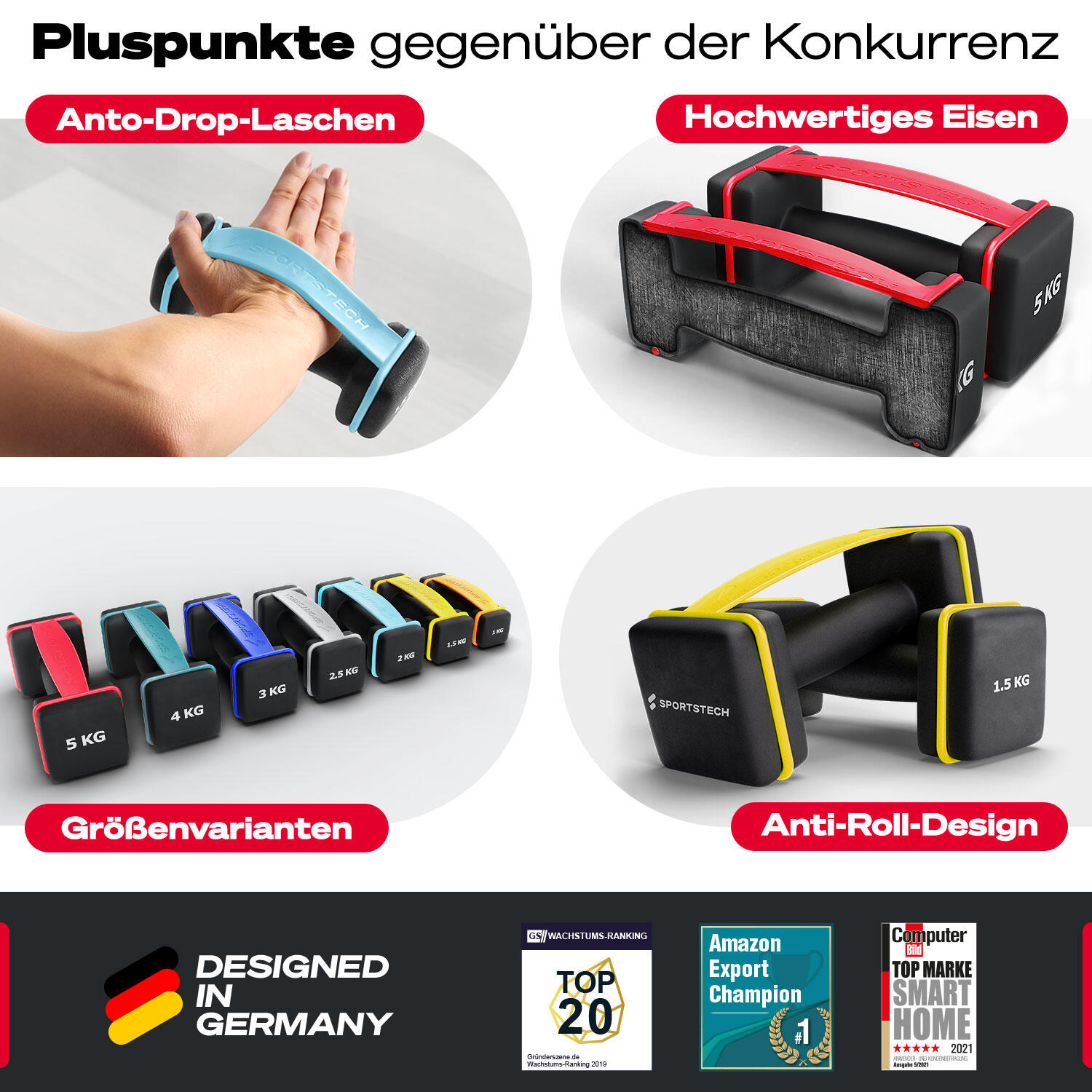 Sportstech AH100 Hantel | Multifunktion Laschen | Anti-Roll 5/8