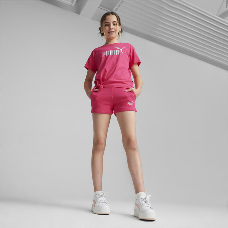 T-shirt annodata Essentials+ Logo da ragazza PUMA Garnet Rose Pink