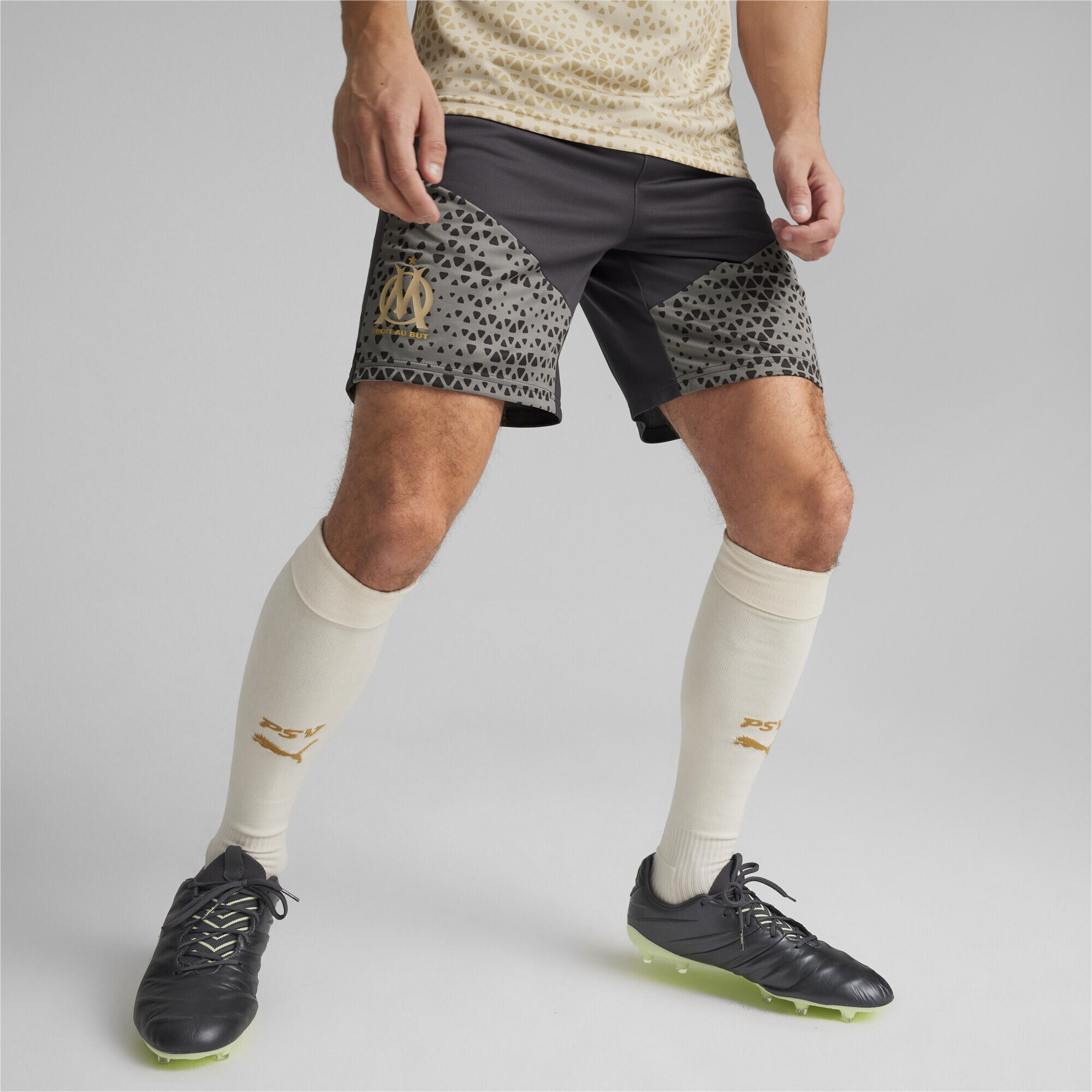 Olympique de Marseille voetbaltrainingsshort PUMA Dark Coal Sand Dune Gray Beige 2/6