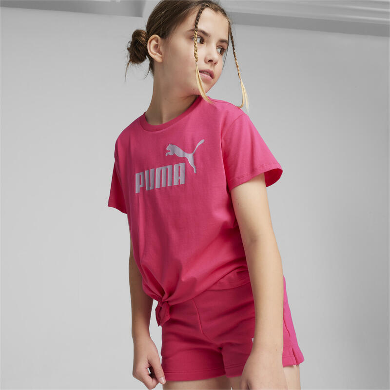 T-shirt annodata Essentials+ Logo da ragazza PUMA Garnet Rose Pink