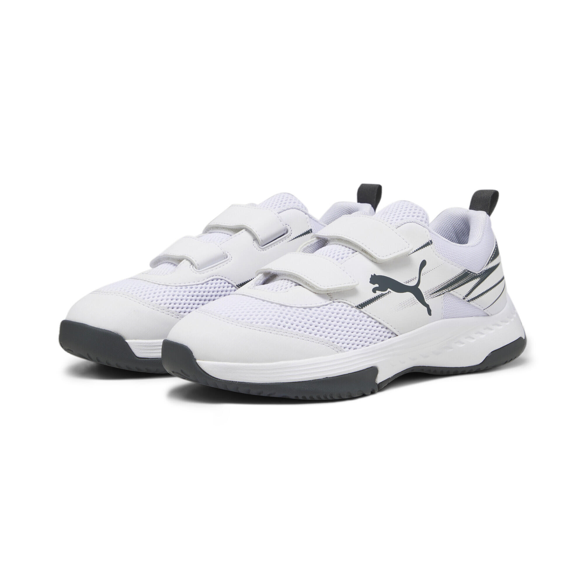 PUMA Dětské halové sportovní boty na suchý zip Varion II PUMA White Shadow Gray