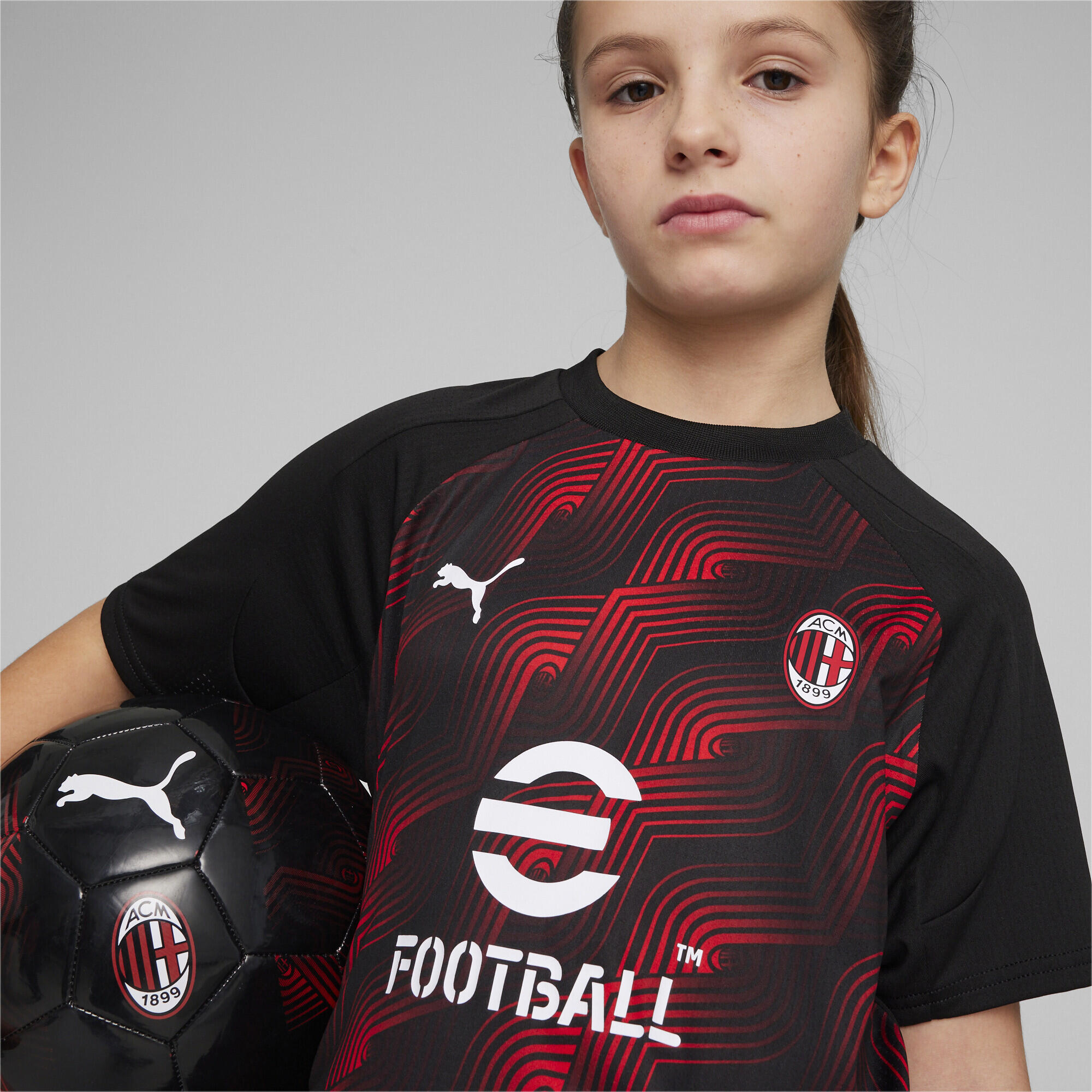 Maglia pre partita AC Milan per ragazzi PUMA Black For All Time Red 3/6