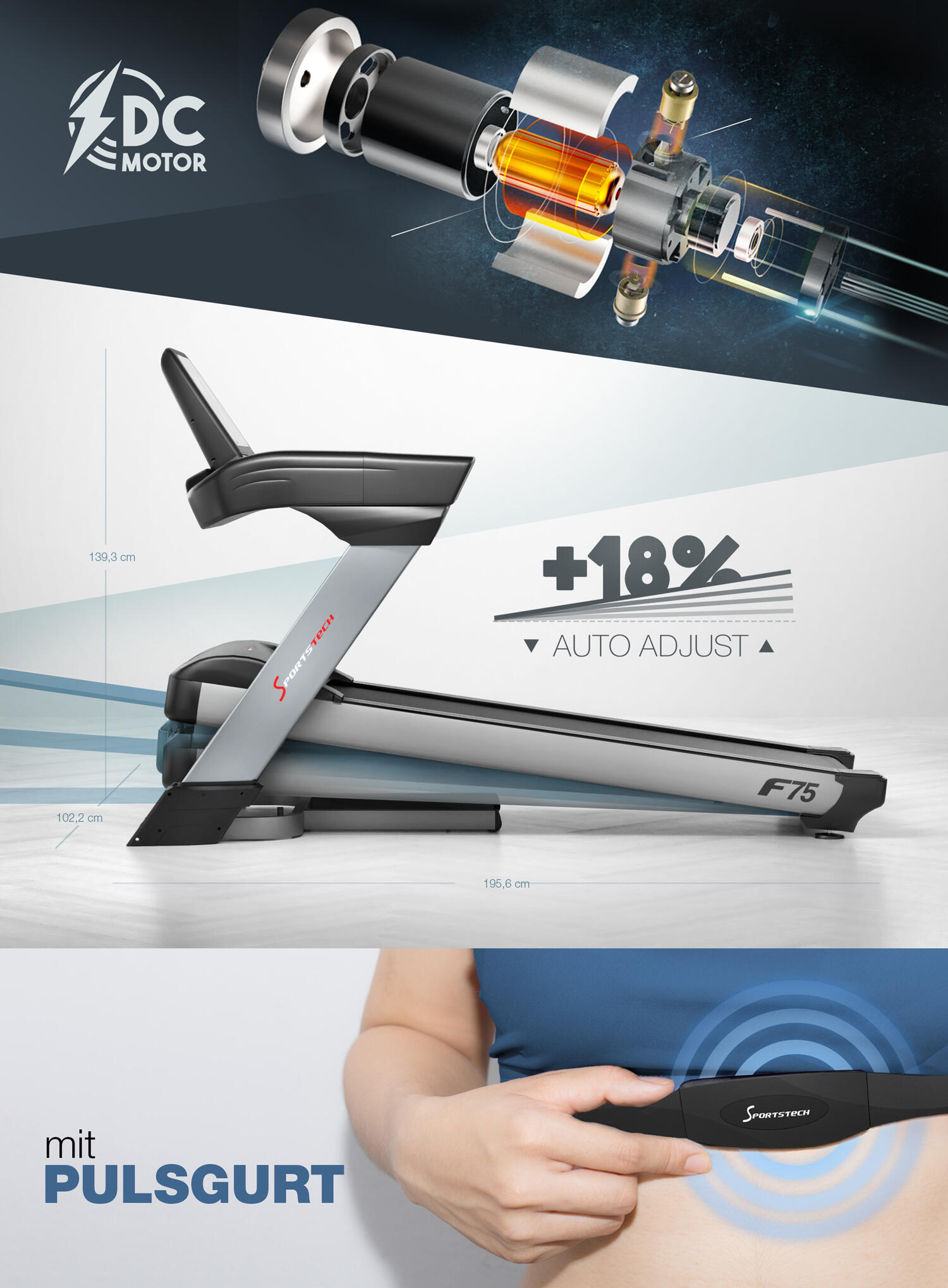 Sportstech F75 Loopband – 20 km/u – 18% helling – inklapbaar 5/7