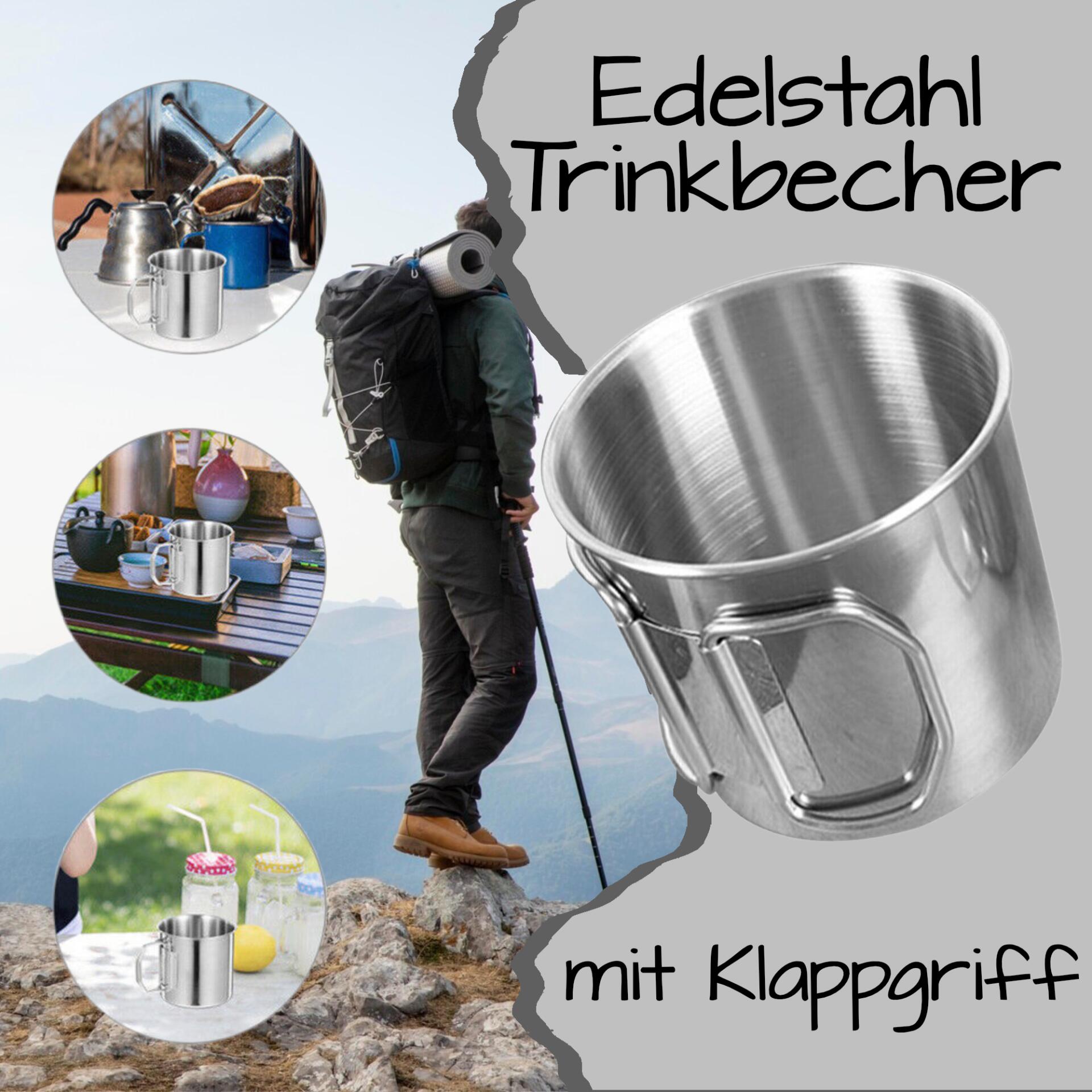Edelstahlbecher Kaffe Tasse Tee Becher mit Klappgriff 300 ml 2/6