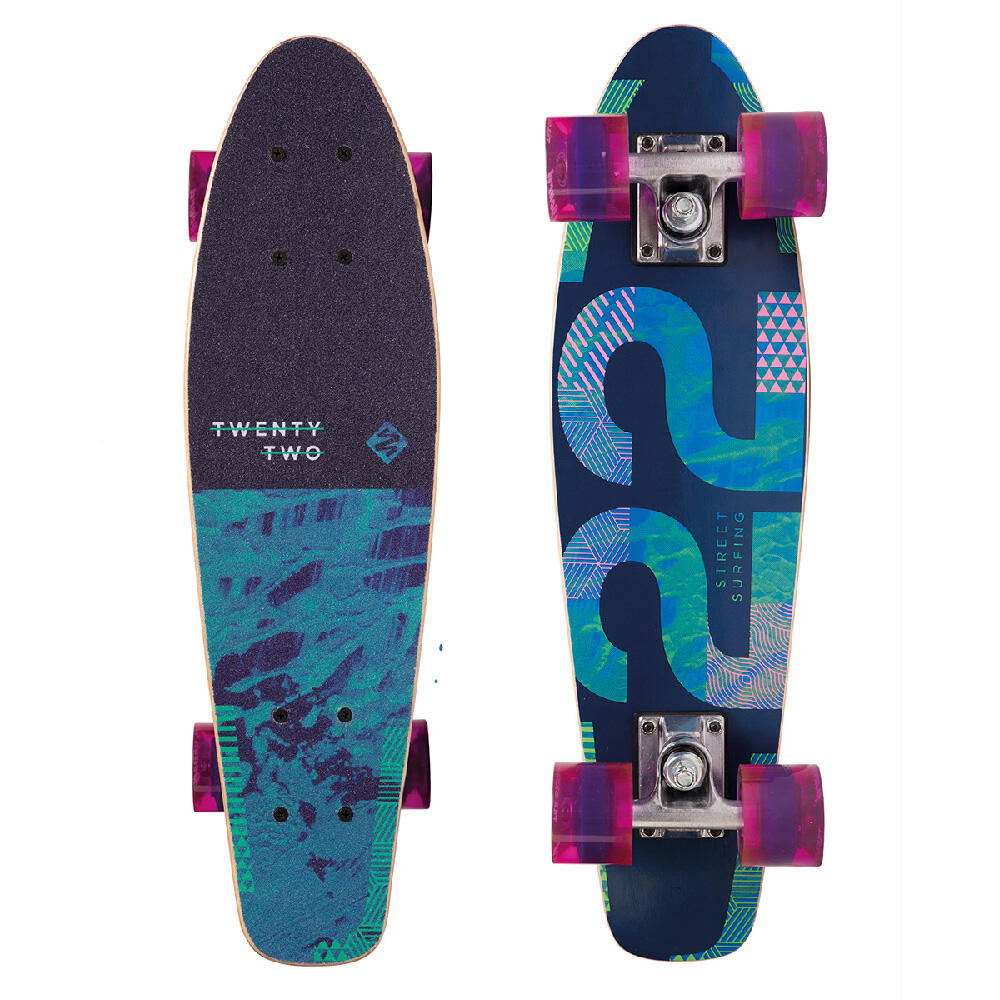 Street Surfing - Planche Cruiser Beach Board Wood Twenty Two - Surfskate - Bleu|multicolore - Taille Unique - Decathlon