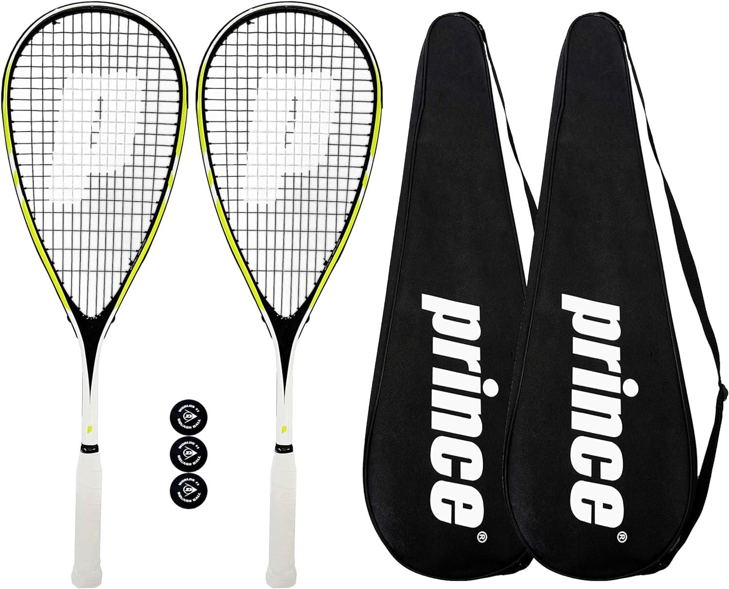 Prince Team Rebel 450 Squash Racket Twin Set, Protective Covers & 3 Squash Balls 1/2