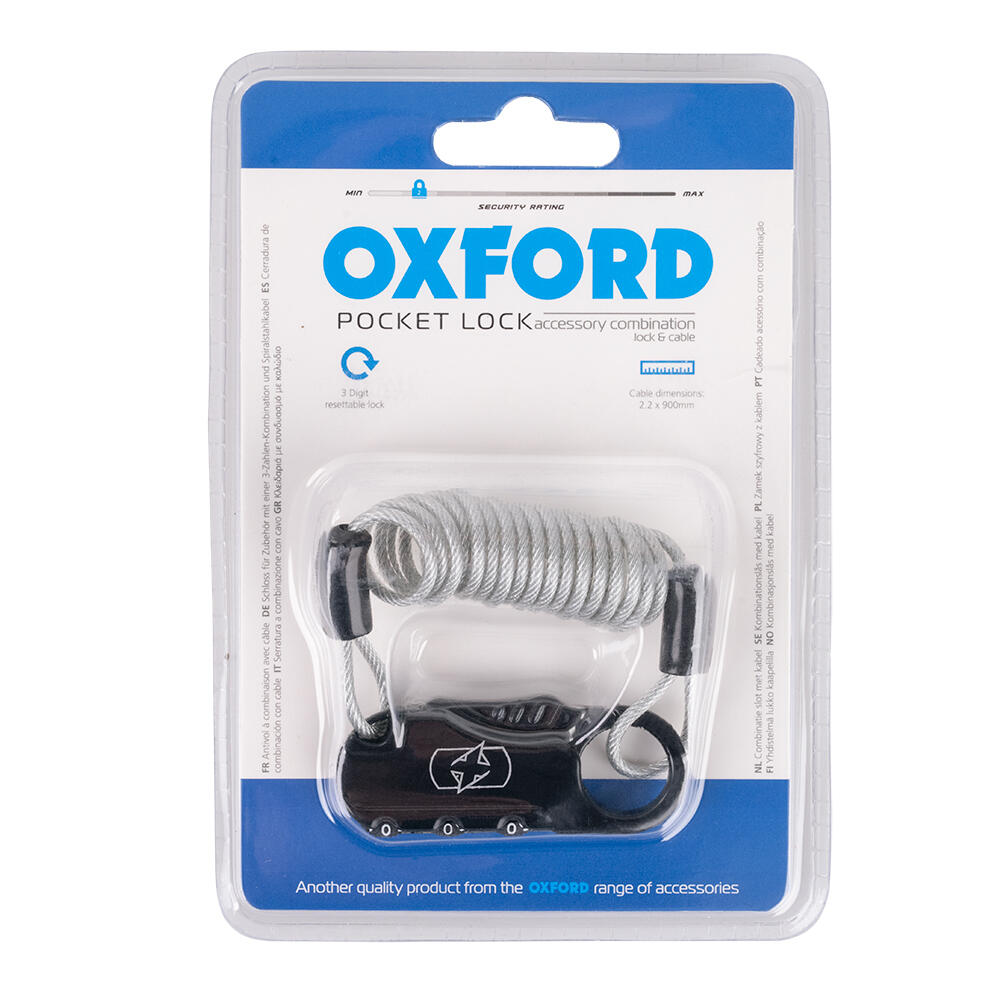OXFORD Pocket Lock cadeado de cabo - 2,2 mm x 0,9 m, preto 2/2