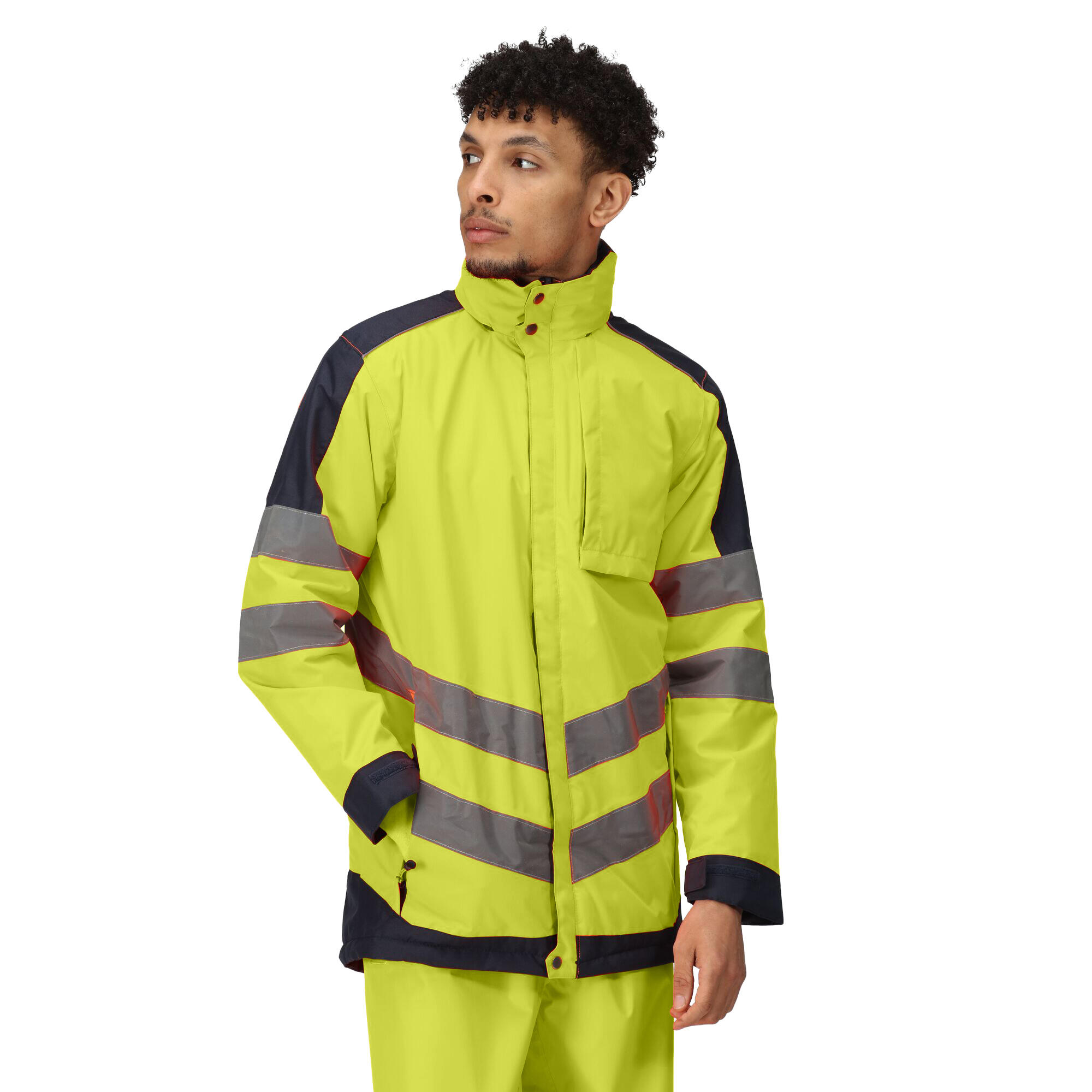 Mens HiVis Waterproof Insulated Reflective Jacket (Yellow/Navy) 3/4