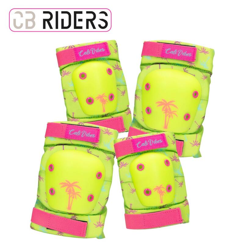 Conjunto de capacete, cotoveleiras e joelheiras amarelo neon CB Riders