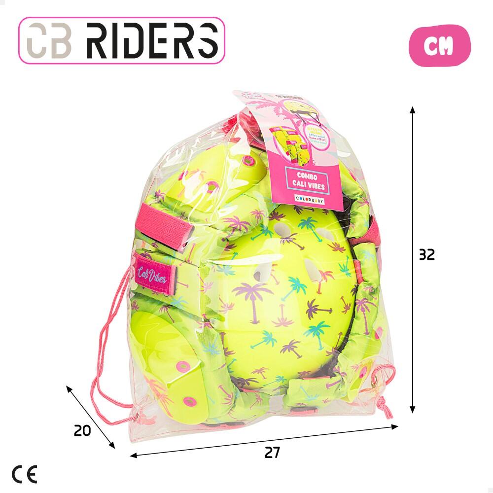 Conjunto de capacete, cotoveleiras e joelheiras amarelo neon CB Riders 7/7