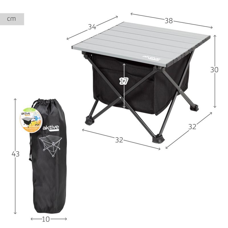Mesa auxiliar plegable camping c/bolsa almacenamiento y bolsillo Aktive