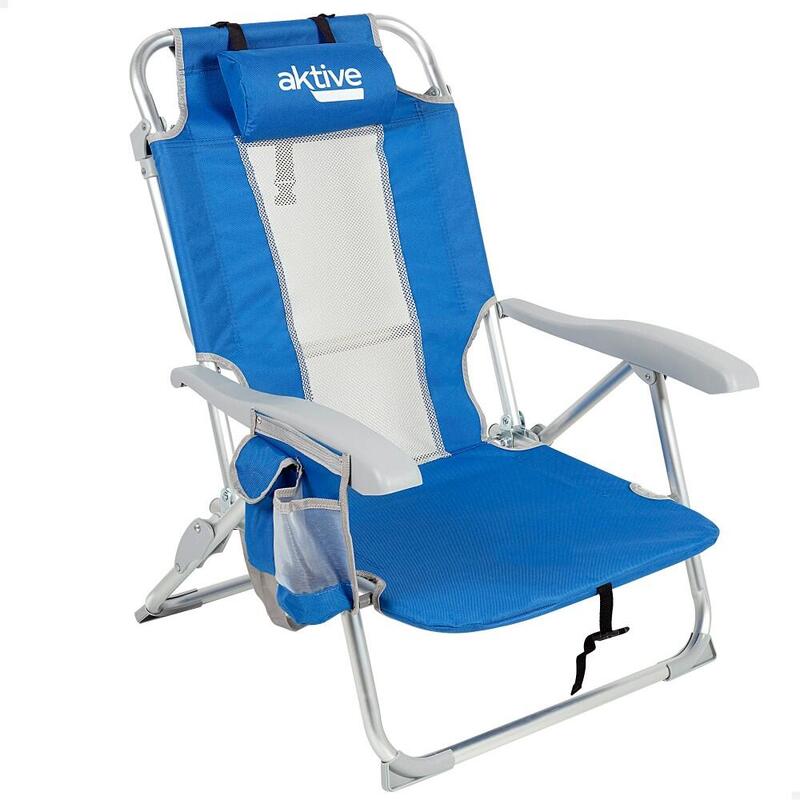 Silla de playa y tumbona 5 posiciones azul c/cojín y bolsillos Aktive