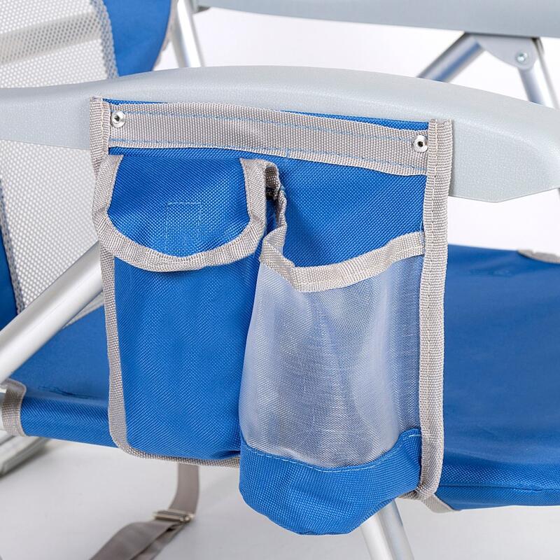 Cadeira de praia e espreguiçadeira 5 posições azul c/almofada e bolsos Aktive