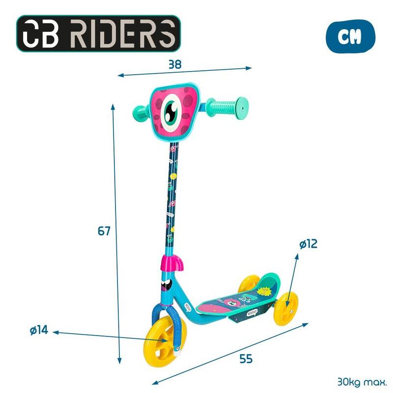 Trotinete 3 rodas de monstro c/altura ajustável CB Riders