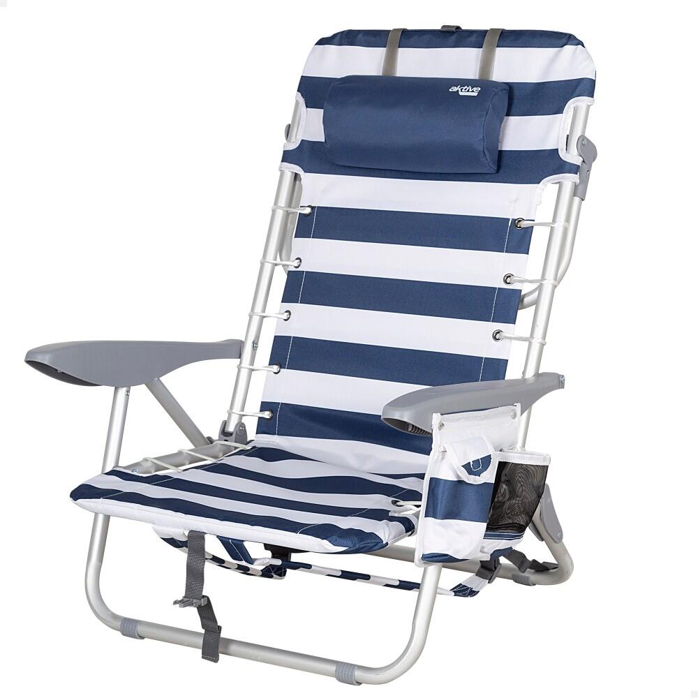 AKTIVE Silla playa plegable baja mochila 4 posiciones rayas c/cojín y bolsillo Aktive