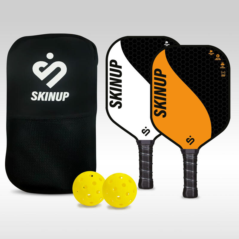 SKINUP Veel 2 rackets pickleball ying yang oranje/wit, 2 ballen en een deksel