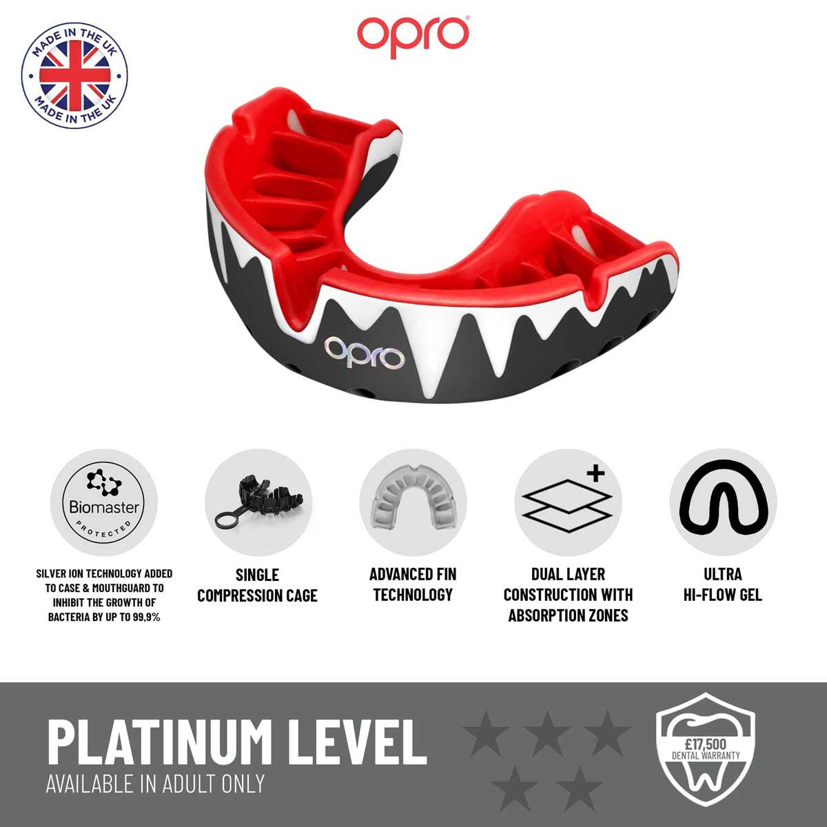 OPRO Self-Fit- Platinum Fangz - Black/White/Red 2/7