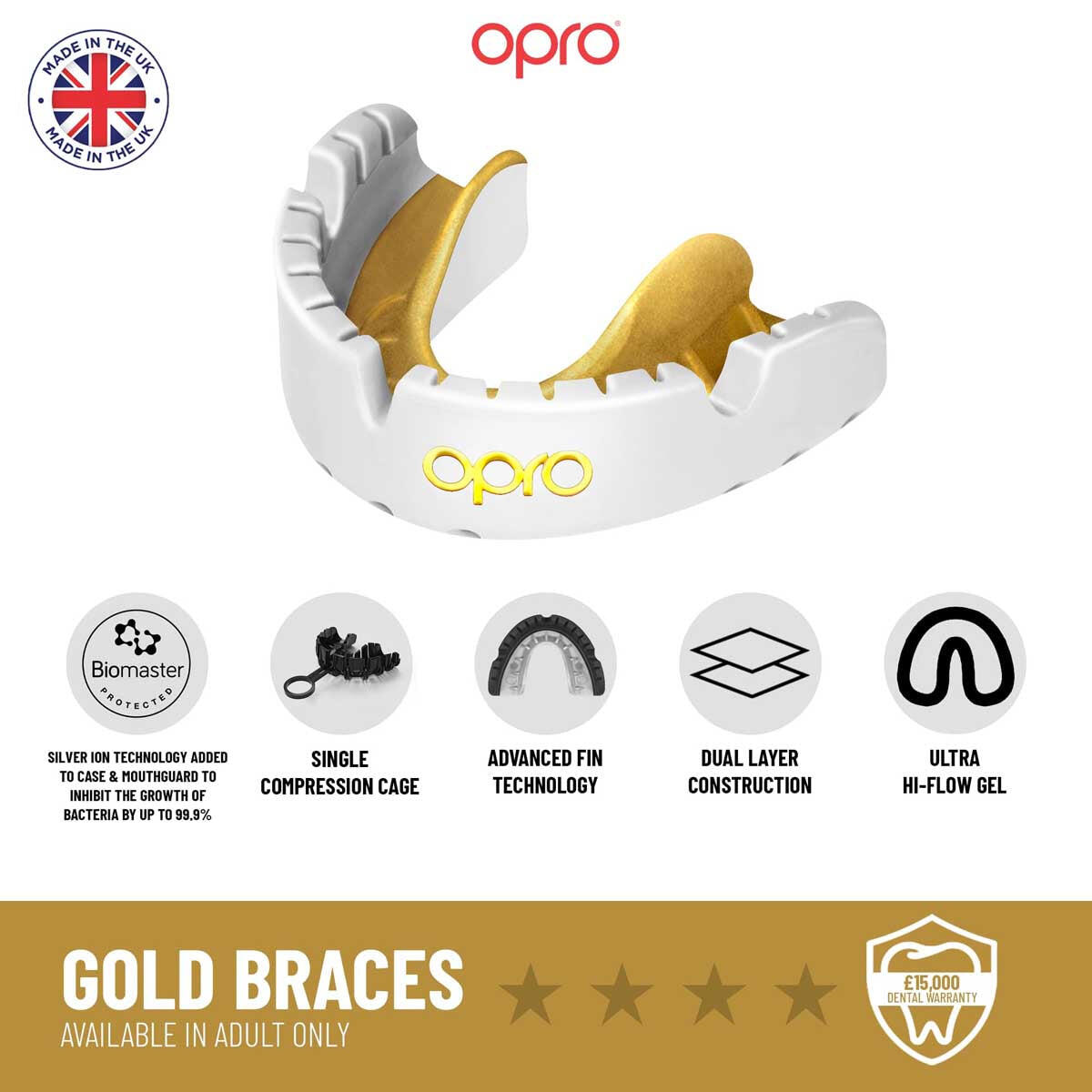 Mondbeschermer Opro Gold Ultra Fit Braces Wit En Goud 5/6