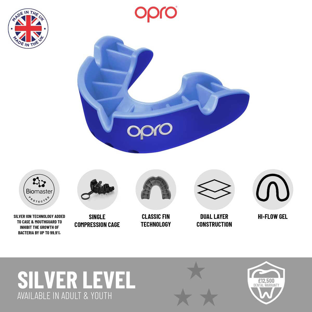 Dark Blue/Blue Opro Junior Silver Self-Fit Mouth Guard 4/5