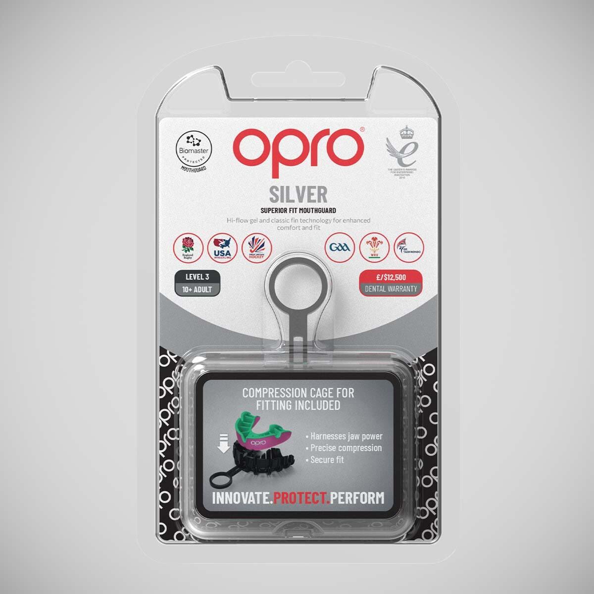 Mouthguard OPRO Silver Adult – Pink/Green 4/7