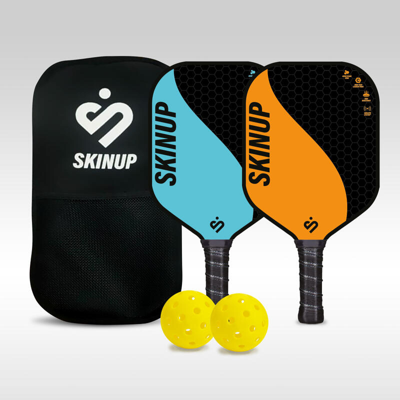 Los 2 Schläger Pickleball Yang Yang Orange/Blau, 2 Kugeln und eine Abdeckung