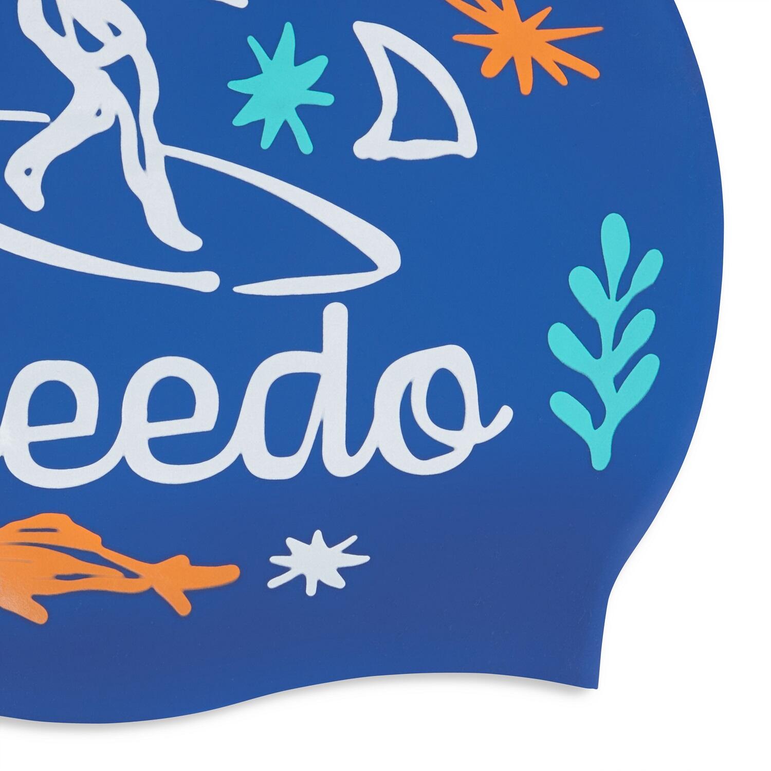 Boné Speedo Junior de silicone estampado - Azul/Branco 2/4