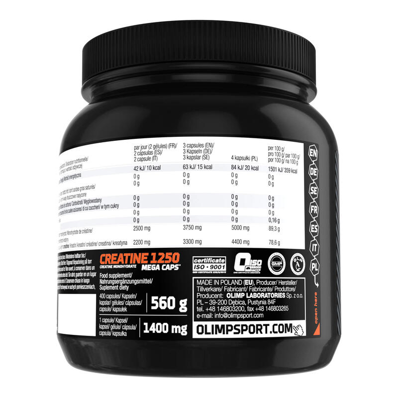Créatine monohydrate - Creatine 1250 Mega Caps