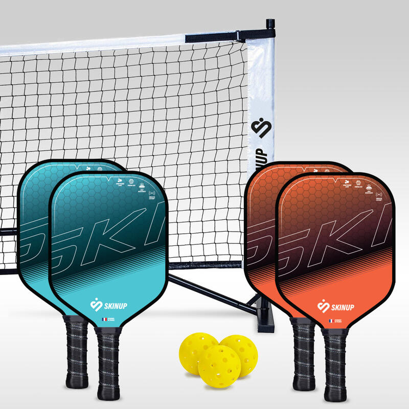 SKINUP Set van 4 Smart & Fun pickleball rackets, 2 ballen en net