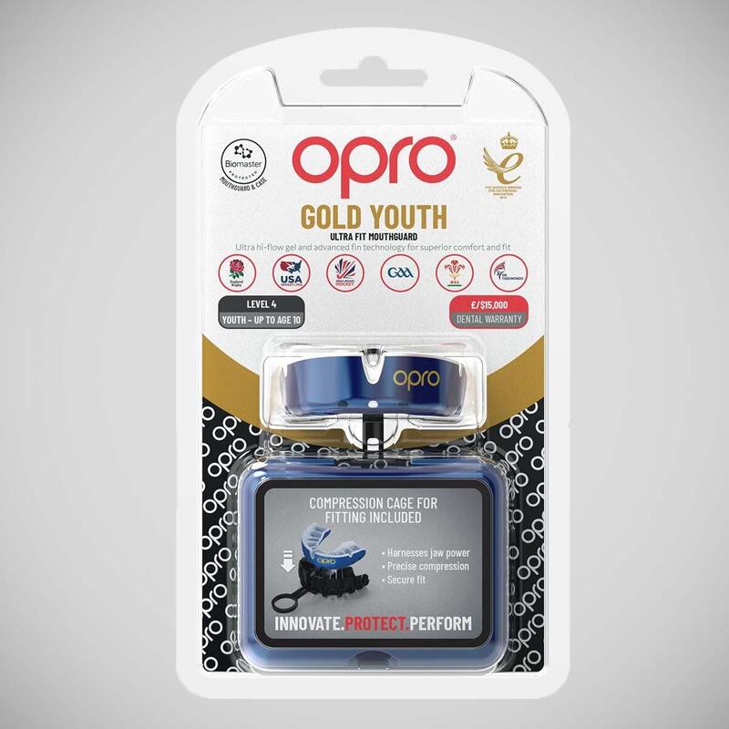OPRO Gebitsbeschermer Self-Fit Gold-Edition V2 Donkerblauw/Wit Junior