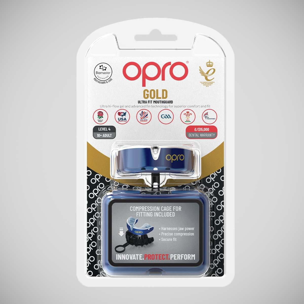 Blue/Pearl Opro Gold Self-Fit Mouth Guard 4/7