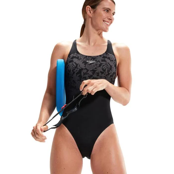 Speedo Placement Powerback Swimsuit - Black/ USA Charcoal 1/6