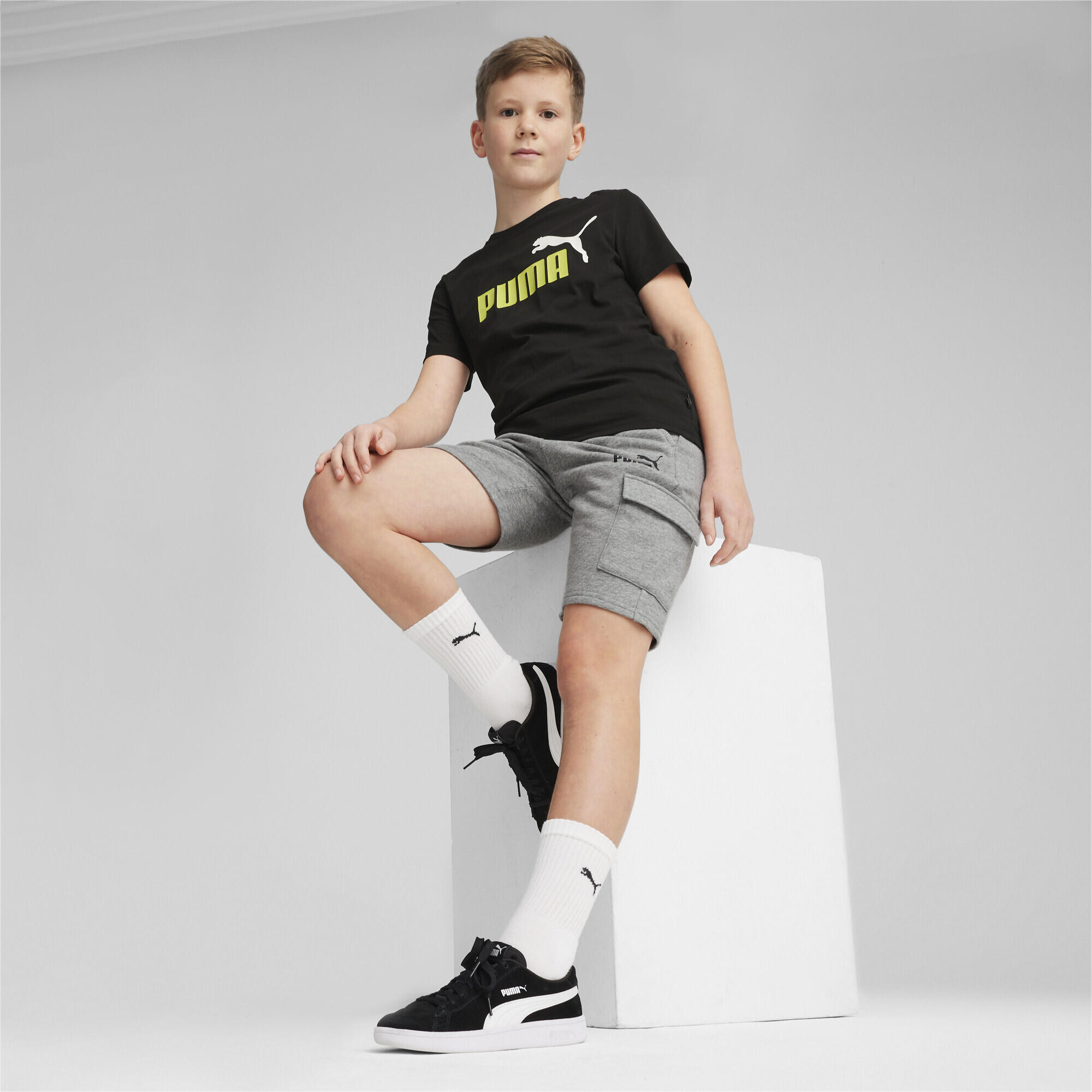Camiseta Essentials+ Logo bicolor Niño PUMA Black Lime Sheen Green 4/5