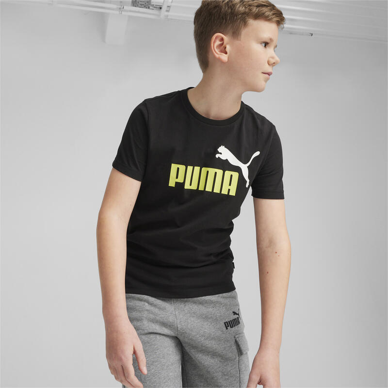 Essentials+ Two-Tone Logo T-Shirt Jugendliche PUMA Black Lime Sheen Green