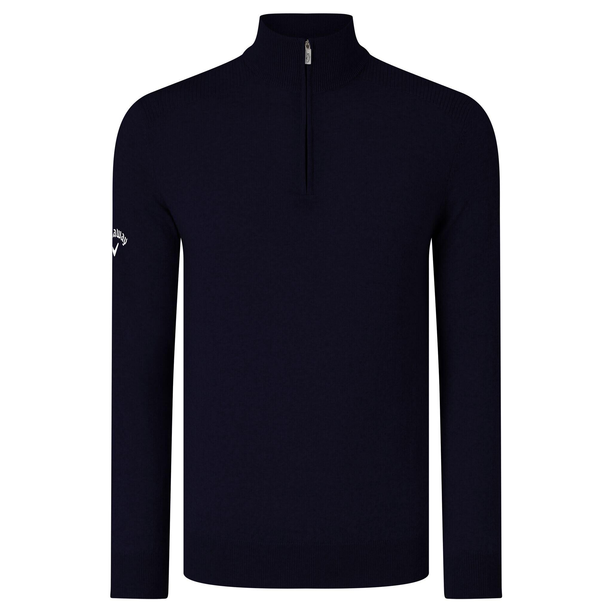 CALLAWAY Mens Ribbed Zip Merino Sweater (Peacoat Navy)