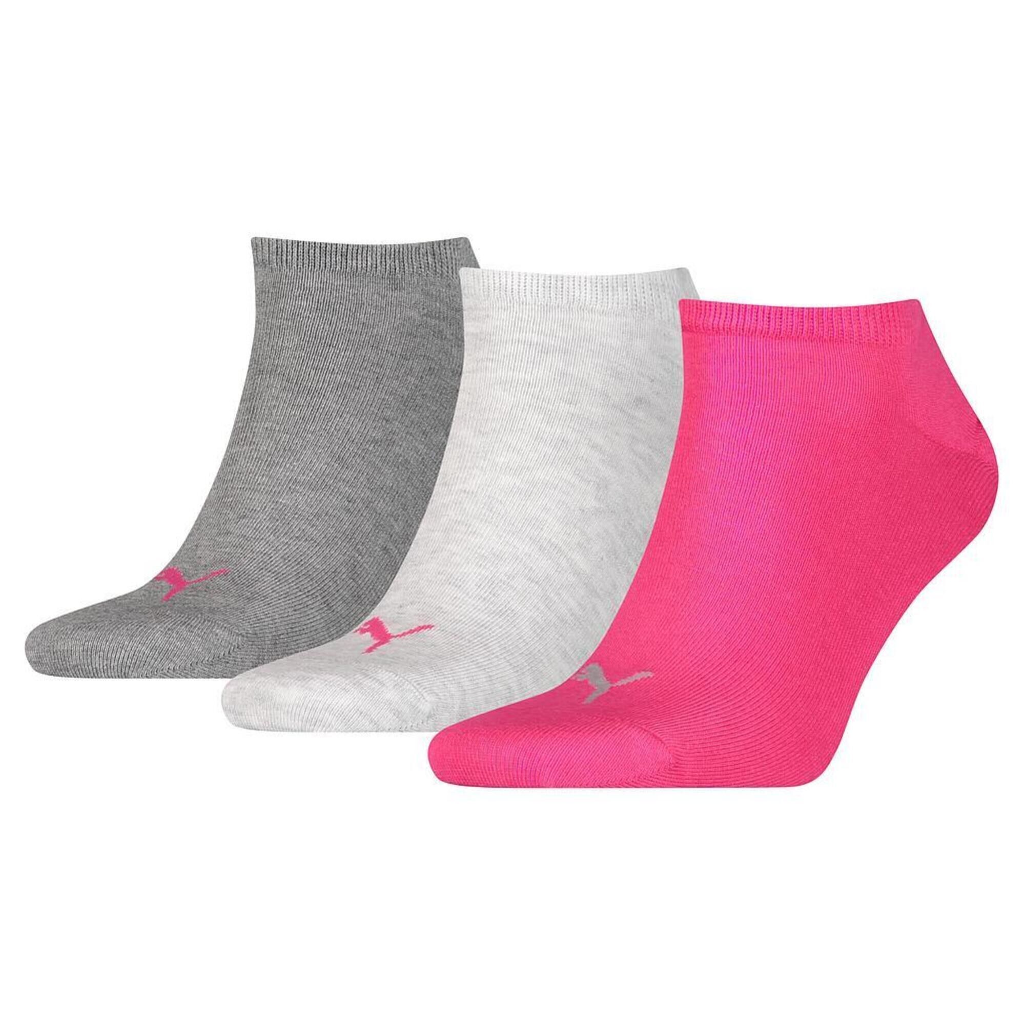 PUMA Unisex Adult Invisible Socks (Pack of 3) (Pink/Grey/Charcoal Grey)