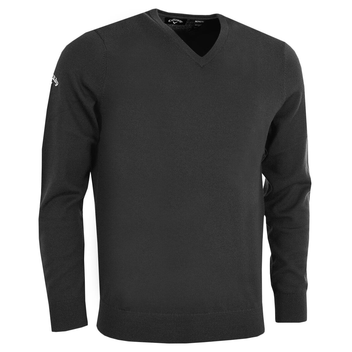 Mens Ribbed V Neck Merino Sweater (Black Onyx) 1/3