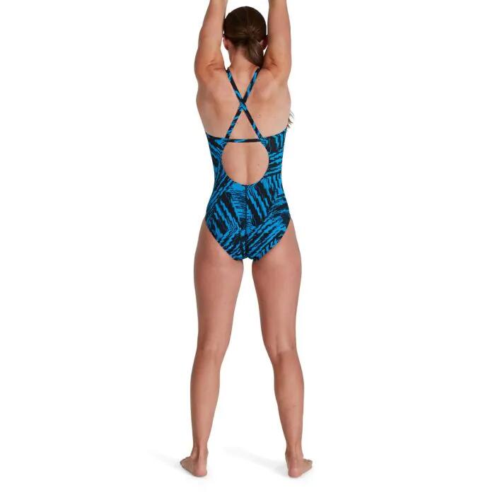 Speedo Allover Fixed Crossback Swimsuit - Black/ Pool 4/4