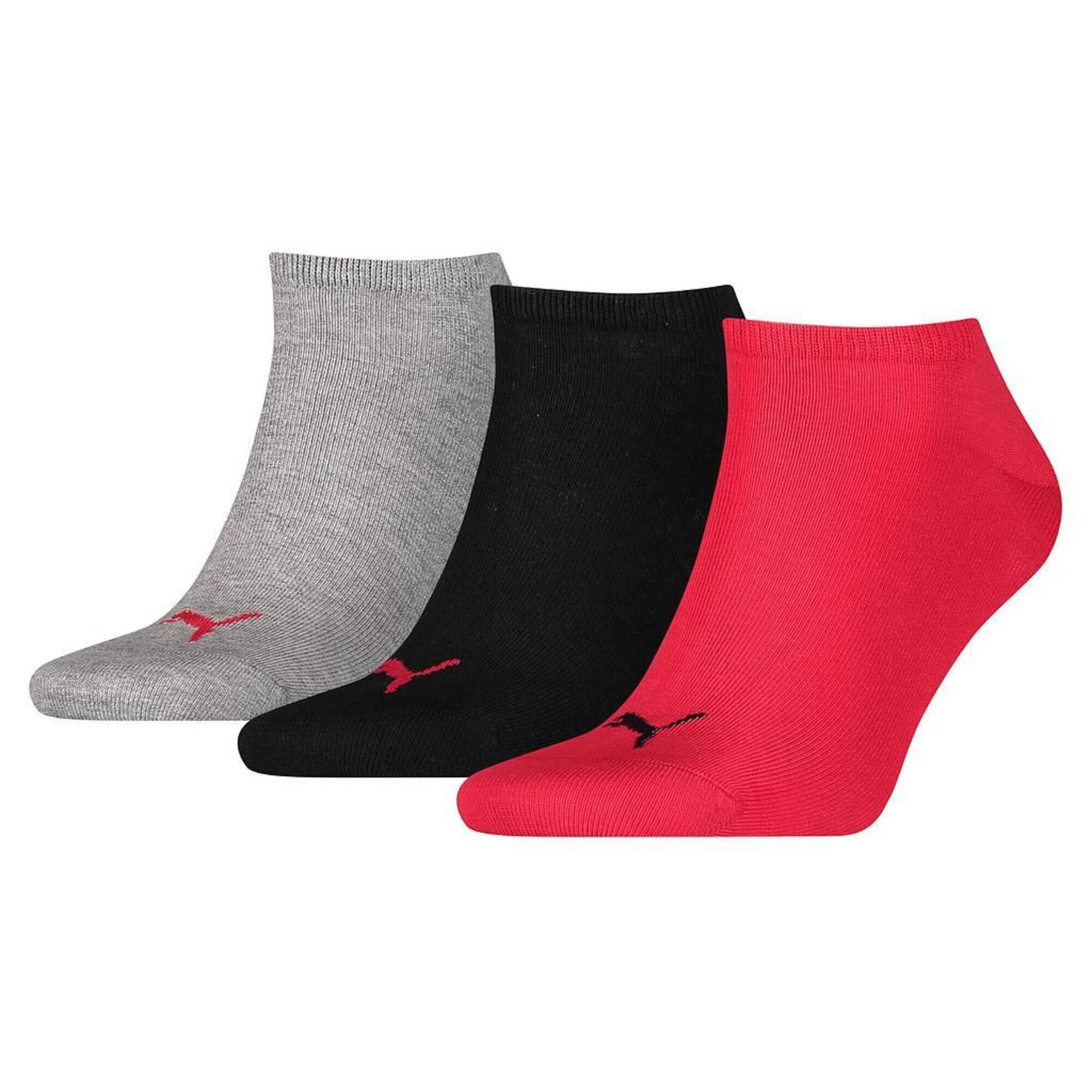 PUMA Unisex Adult Invisible Socks (Pack of 3) (Black/Red/Grey)