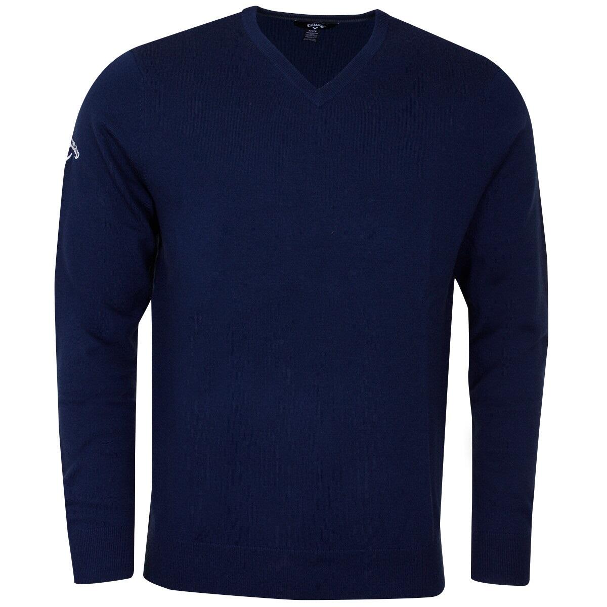 Mens Ribbed V Neck Merino Sweater (Peacoat Navy) 1/3