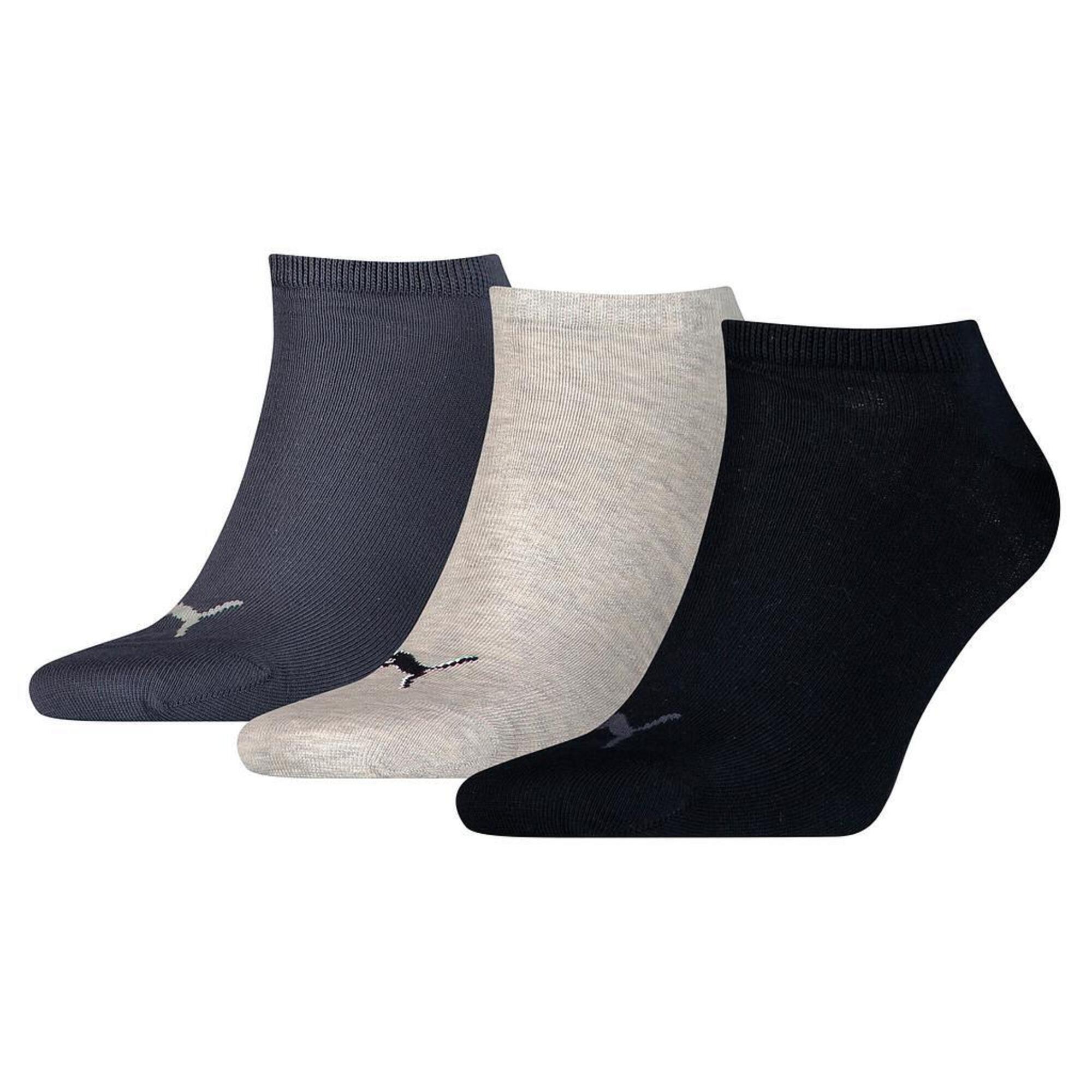 PUMA Unisex Adult Invisible Socks (Pack of 3) (Navy/Light Grey/Black)