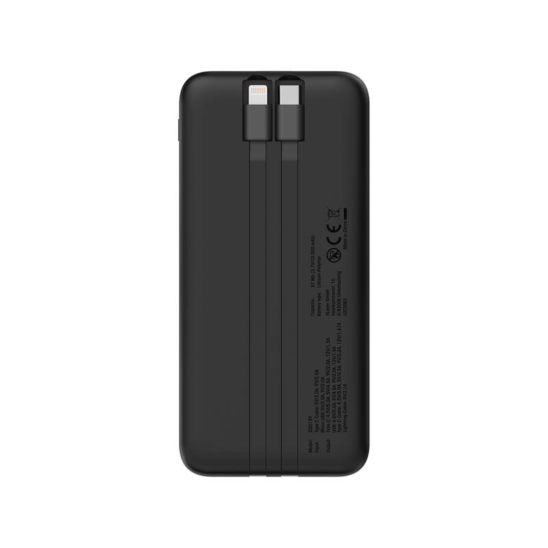 Xlayer Powerbank 10.000 mAh mit zwei integrierten Kabeln PD 20W Black