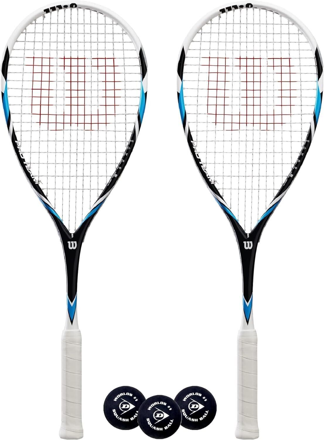 WILSON Wilson Pro Team Blue Squash Racket Twin Set, Covers & 3 Squash Balls