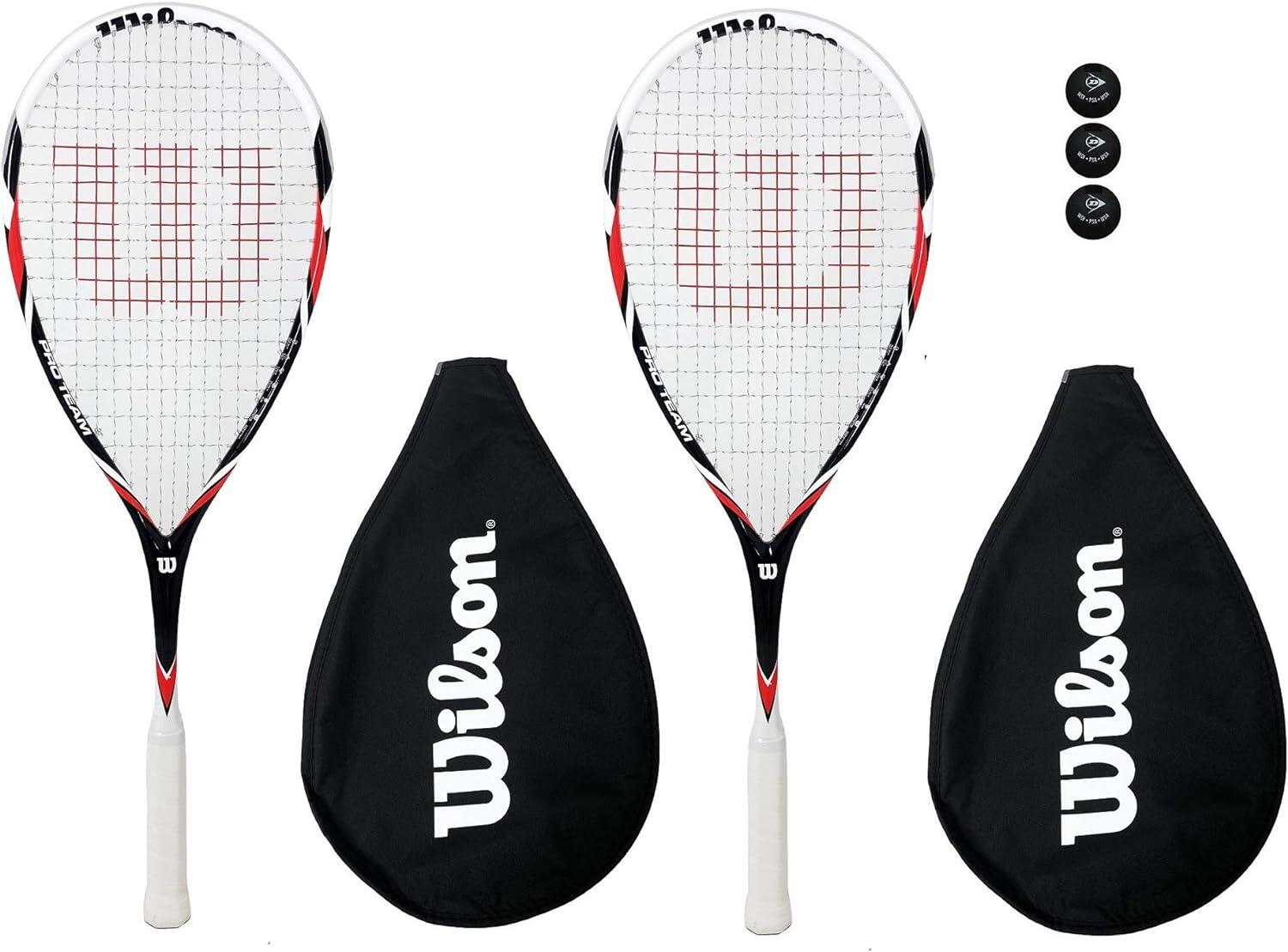 WILSON Wilson Pro Team Red Squash Racket Twin Set, Cover & 3 Squash Balls