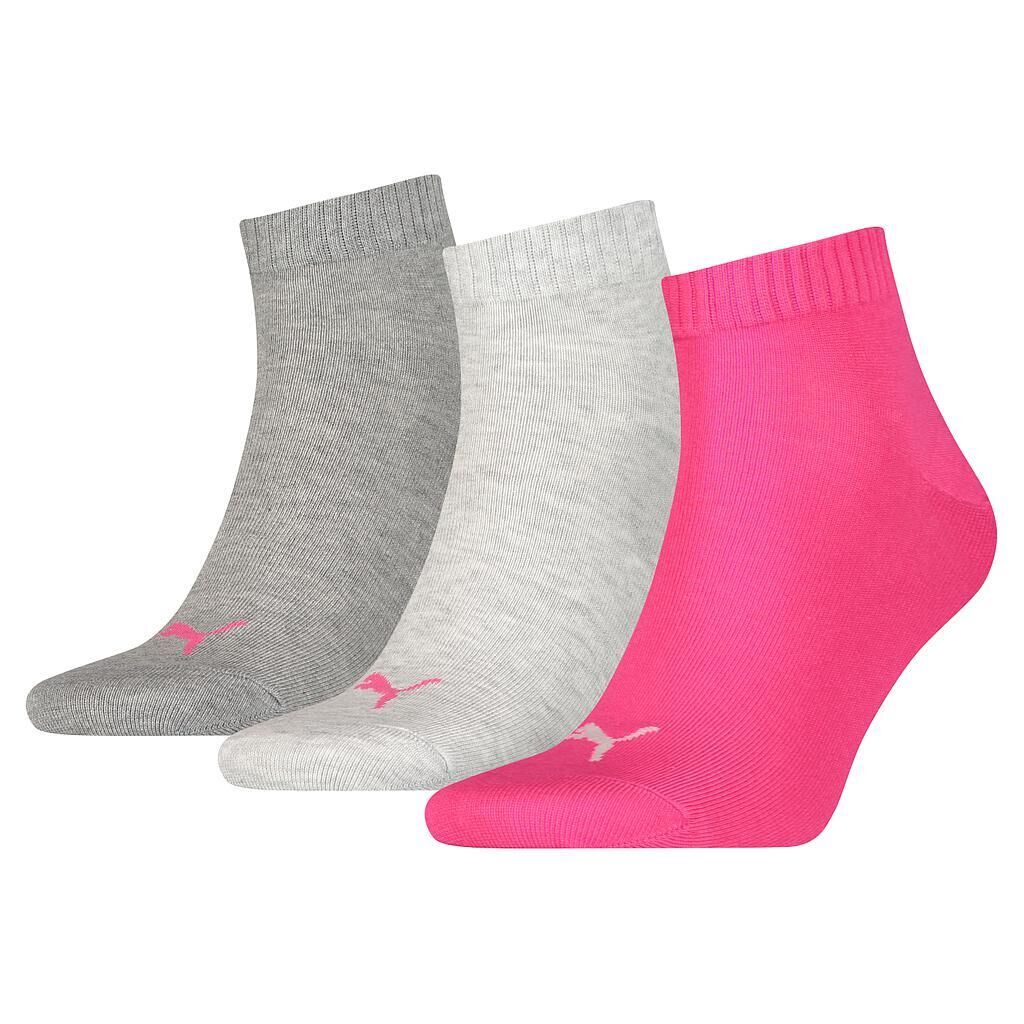 PUMA Unisex Adult Quarter Training Ankle Socks (Pack of 3) (Pink/Grey/Charcoal Grey)