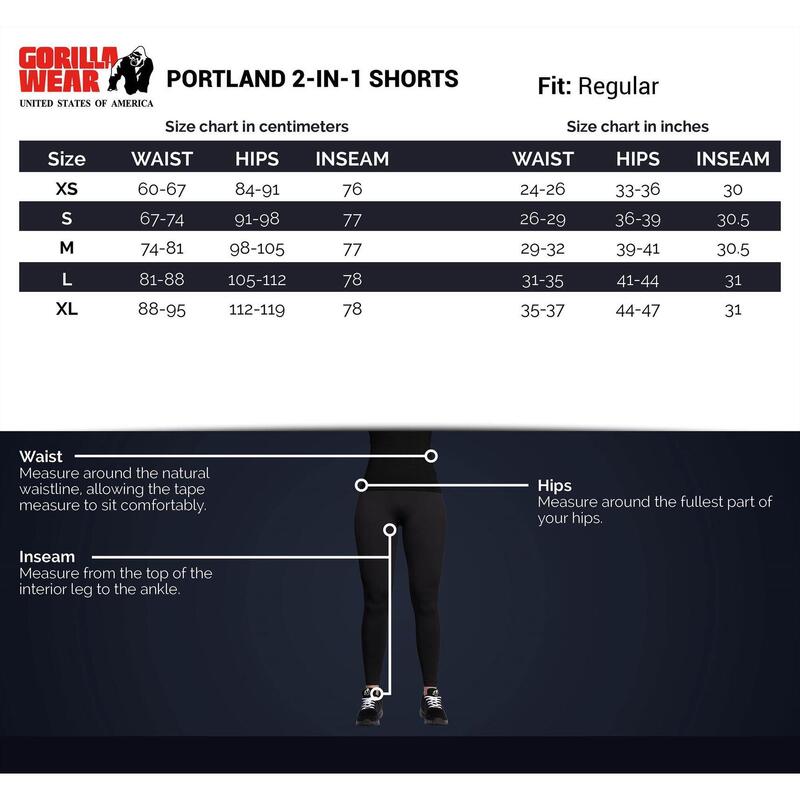 Gorilla Wear Portland 2-In-1 Shorts - Zwart - XS