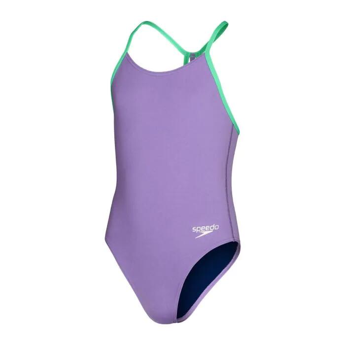 Speedo Girl's Solid Lane Line Back Swimsuit - Miami Lilac 5/5