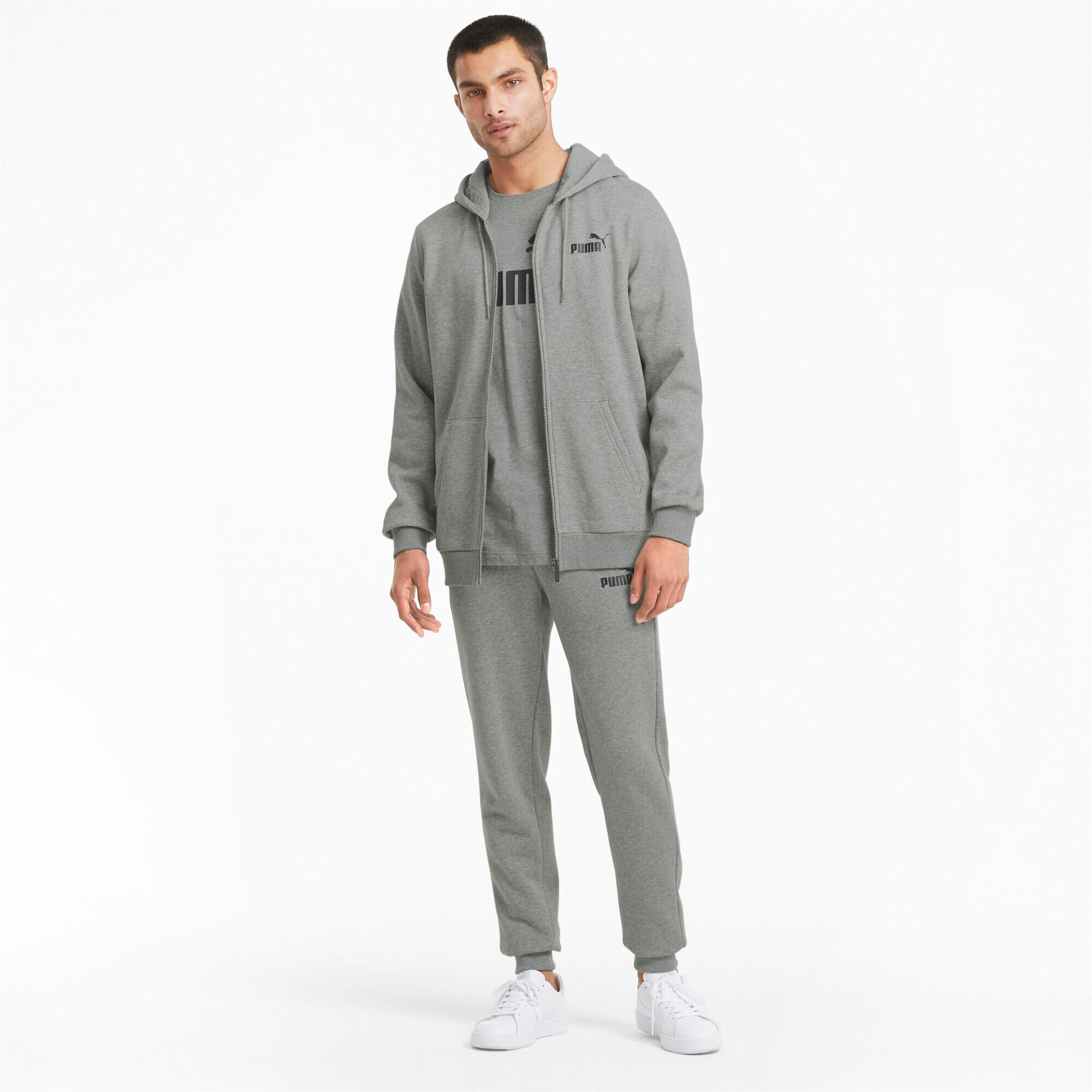 Felpa con cappuccio a zip intera Essentials da uomo PUMA Medium Gray Heather 6/7
