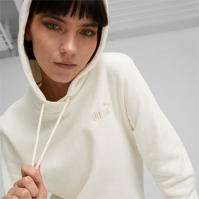 PUMA Damen Hoodie - ESS+ EMBROIDERY Hoodie, Rundhals, Langarm, Kapuze, uni Weiß