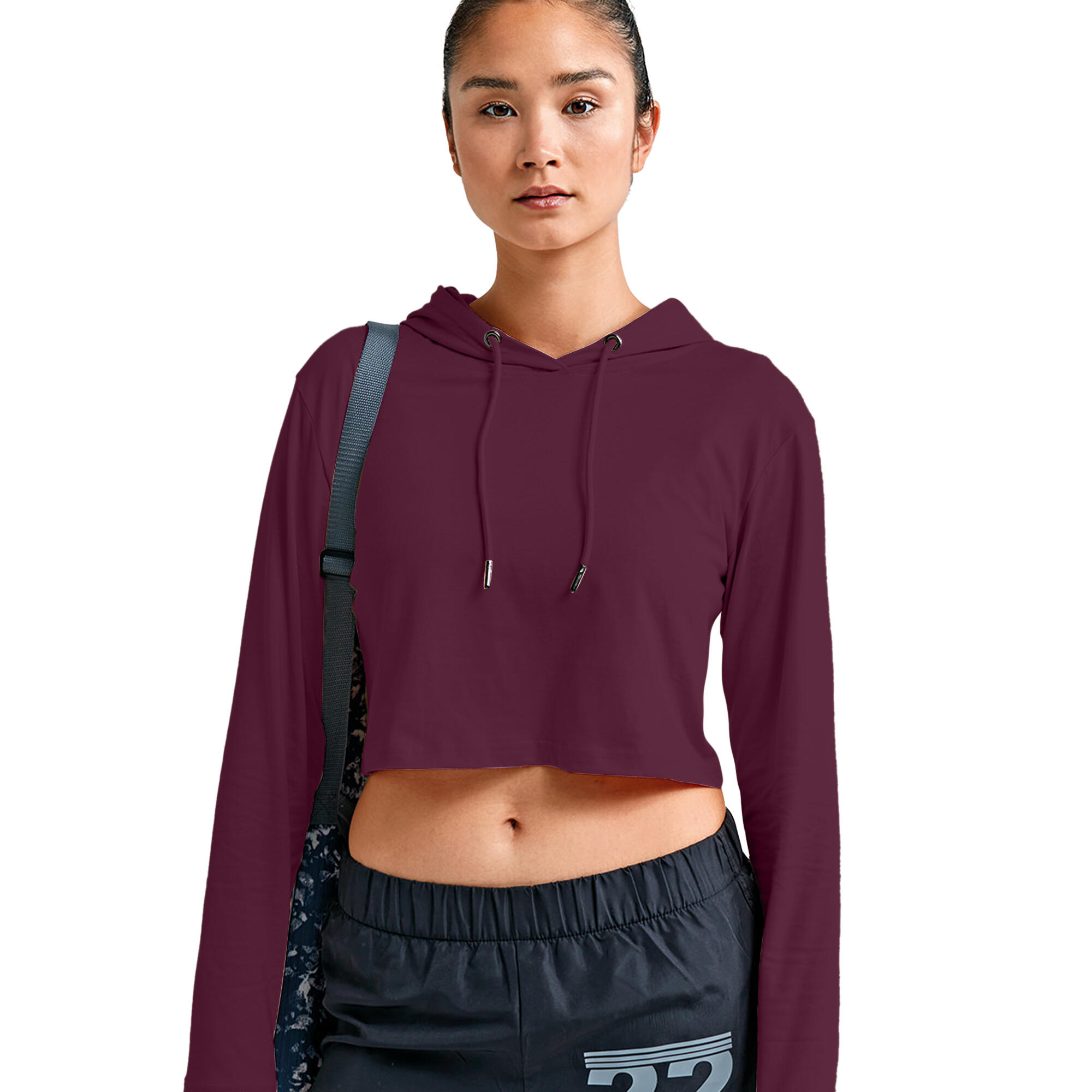 Womens/Ladies Cropped LongSleeved TShirt (Mulberry Red) 3/3