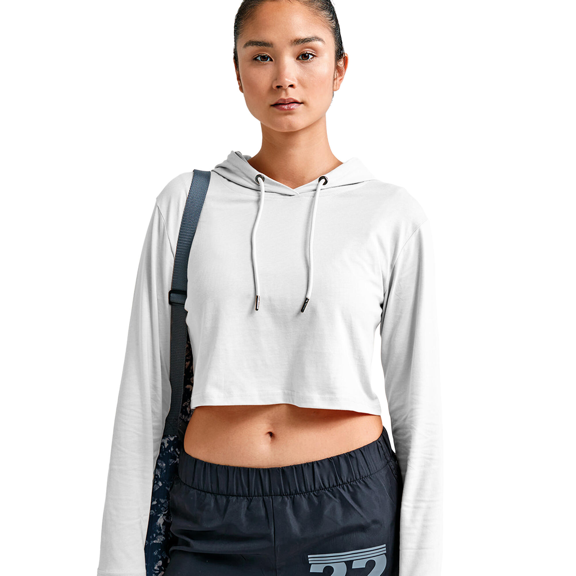 Womens/Ladies Cropped LongSleeved TShirt (White) 3/3